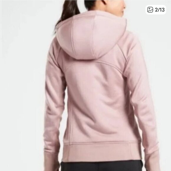 Athleta Triumph Luxe Shine, sherpa lined, full zip hoodie Dogwood Mauve sz XS - Picture 2 of 12